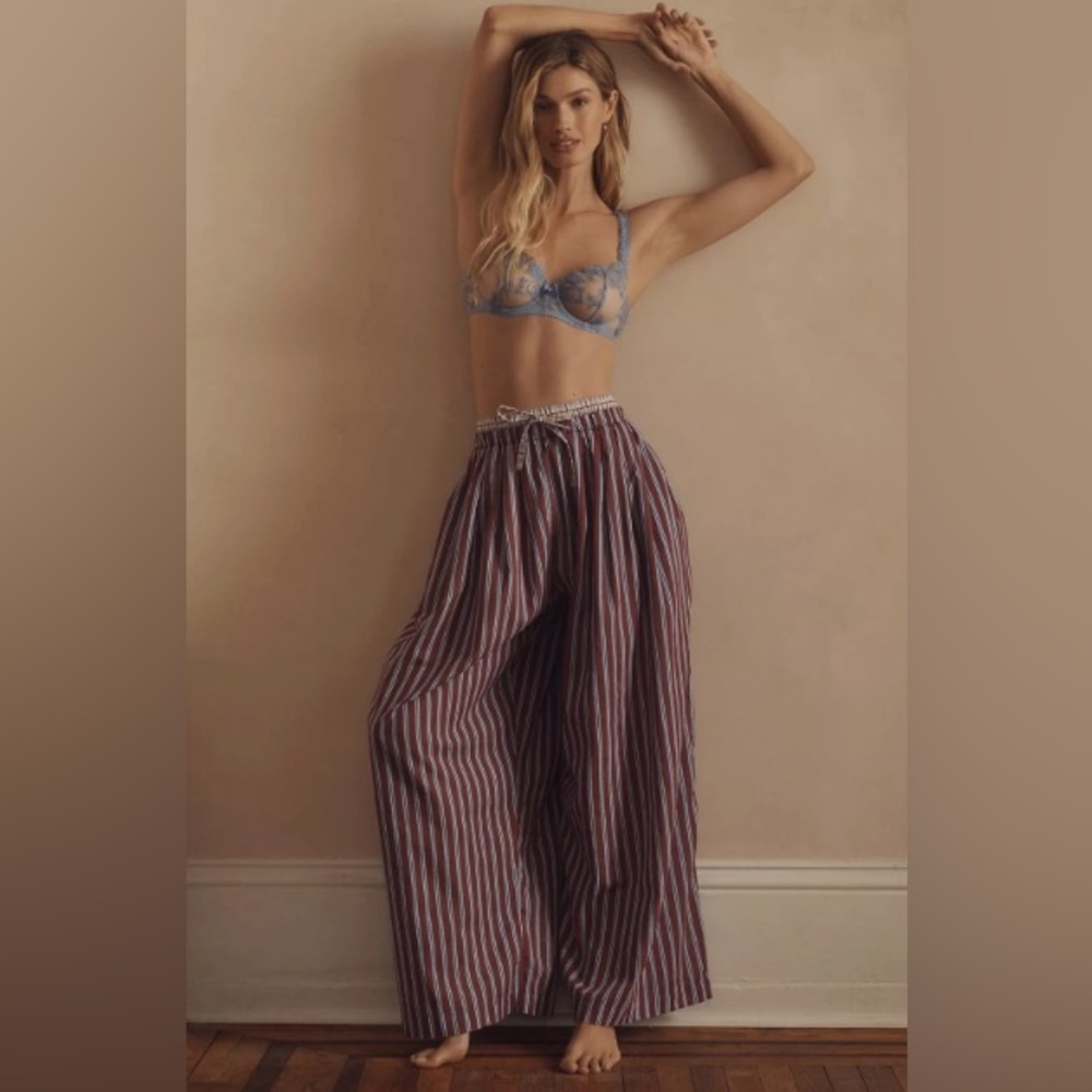 Anthropologie Purple and White Striped Wide Leg Pants